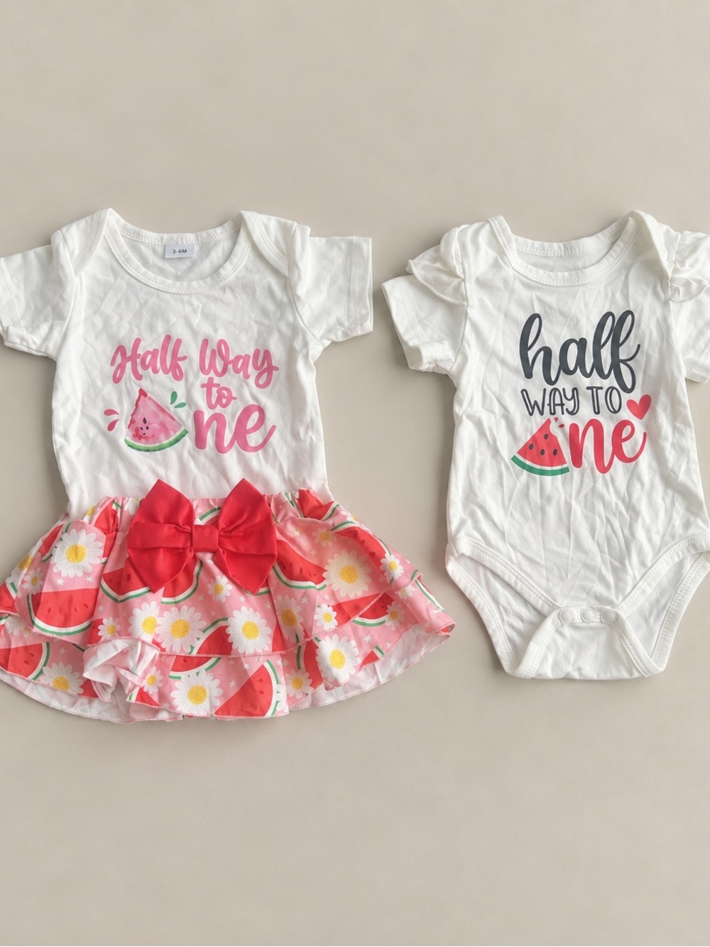 Half Way to One Baby Girl Set - White & Pink Watermelon Print